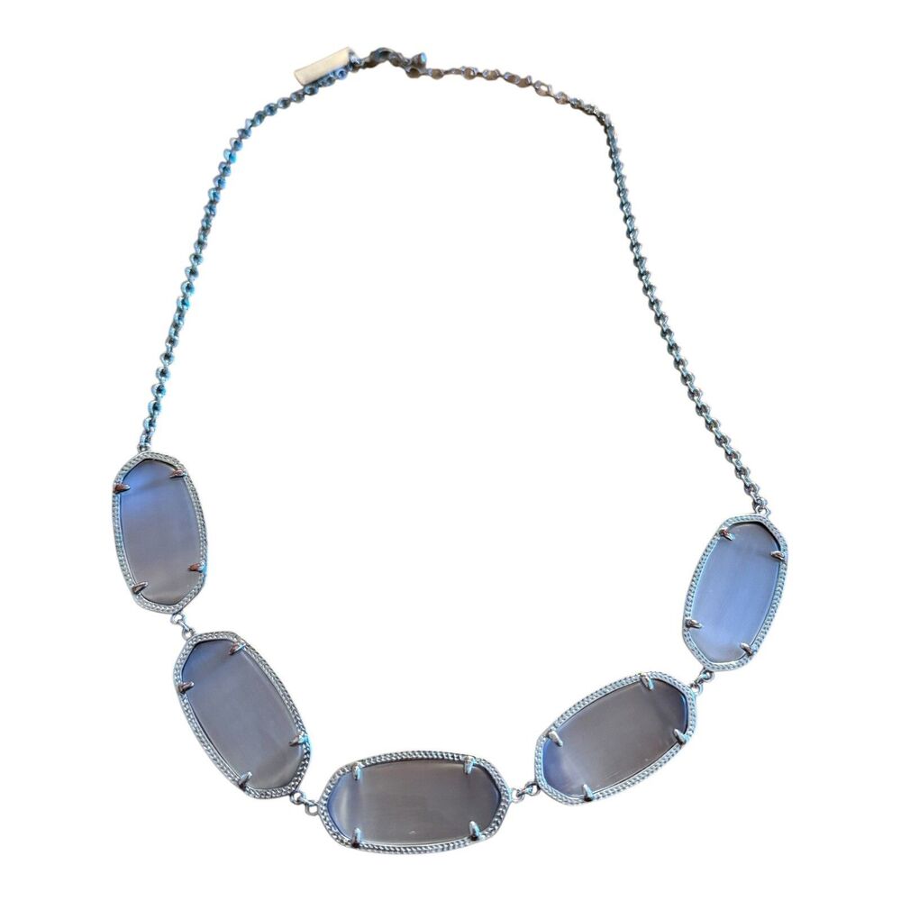 Kendra Scott Valencia Necklace Silver Plated Gray Glass Stones Statement